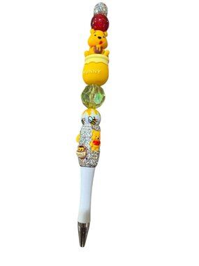 Winnie The Pooh-Inspired Decorative Ballpoint Pen With Beaded Details Glitter Ha